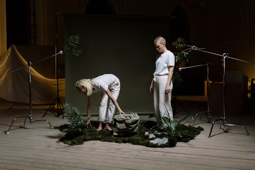 An indoor setup with various light sources for plants